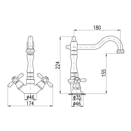 RAV Slezák MK121.0/8CMATSM - Μπαταρία νιπτήρα + βαλβίδα αποστράγγισης MORAVA RETRO 22,4 cm μαύρο/ορείχαλκος