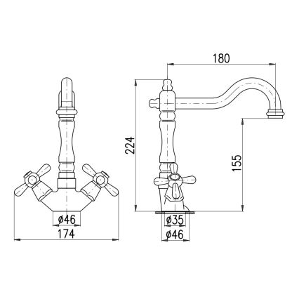 RAV Slezák MK121.0/8SM - Μπαταρία νεροχύτη/νιπτήρα + στόμιο MORAVA RETRO 22,4 cm σε απόχρωση παλαιωμένου ορείχαλκου