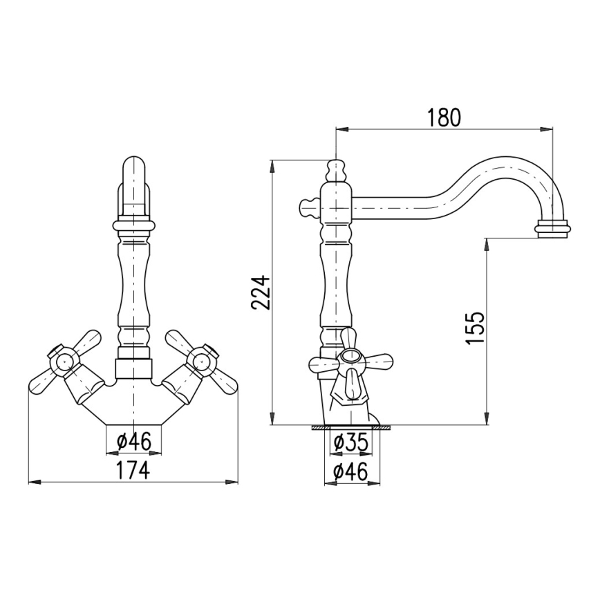 RAV Slezák MK121.0/8SM - Μπαταρία νεροχύτη/νιπτήρα + στόμιο MORAVA RETRO 22,4 cm σε απόχρωση παλαιωμένου ορείχαλκου