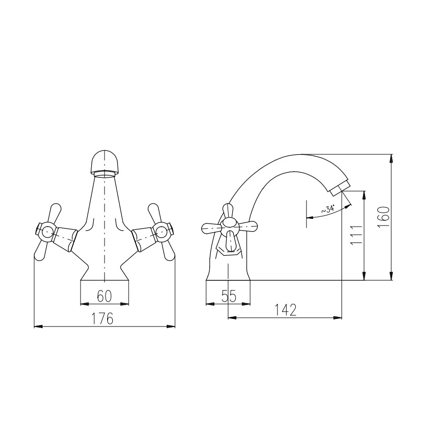RAV Slezák MK128.0CMATSM - Μπαταρία νιπτήρα MORAVA RETRO 16 cm, μαύρο/ορείχαλκος