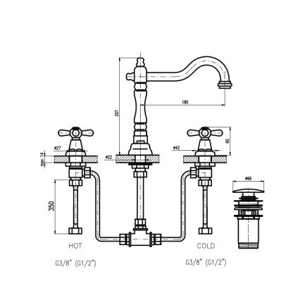 RAV Slezák MK132.0SM - Μπαταρία νιπτήρα + βαλβίδα αποχέτευσης MORAVA RETRO σε φινίρισμα παλαιωμένου ορείχαλκου