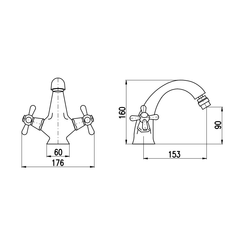 RAV Slezák MK143.0SM - Μπαταρία μπιντέ + βαλβίδα αποστράγγισης MORAVA RETRO 16 cm αντικέ ορείχαλκο