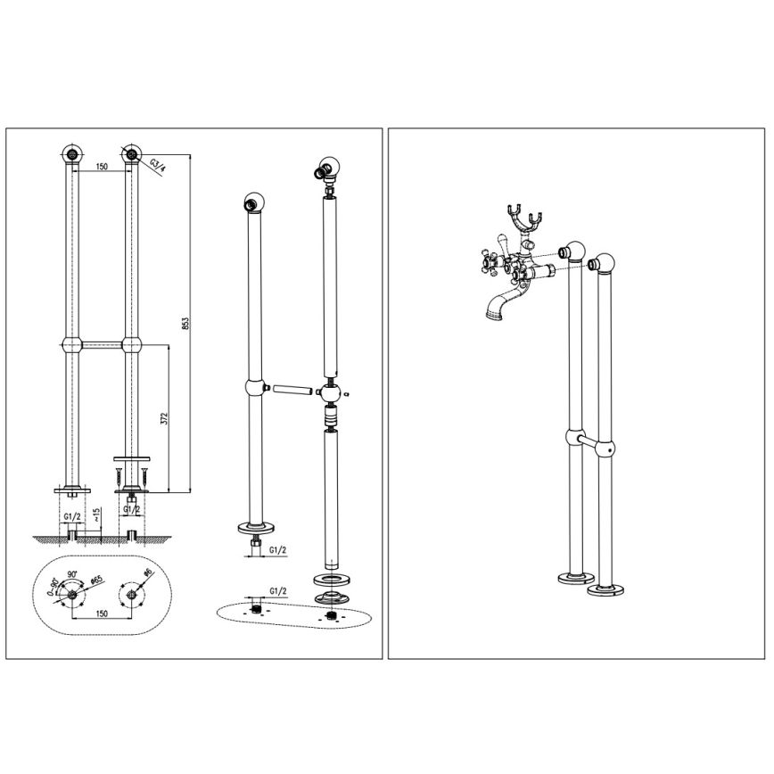RAV Slezák MK150.5/2CMATSM - Σετ μπανιέρας με μίκτη MORAVA RETRO μαύρο/ορείχαλκος