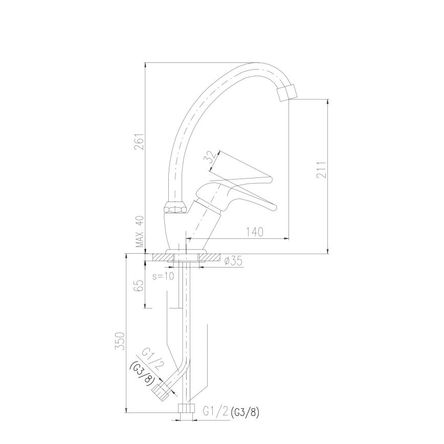 RAV Slezák SA006.0/1 - Μπαταρία νεροχύτη SAZAVA 26,1 cm, γυαλιστερό χρώμιο