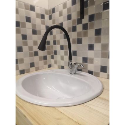 RAV Slezák SA006.0/13 - Μπαταρία νεροχύτη με εύκαμπτο ρουξούνι SAZAVA 35,6 cm μαύρο/γυαλιστερό χρώμιο