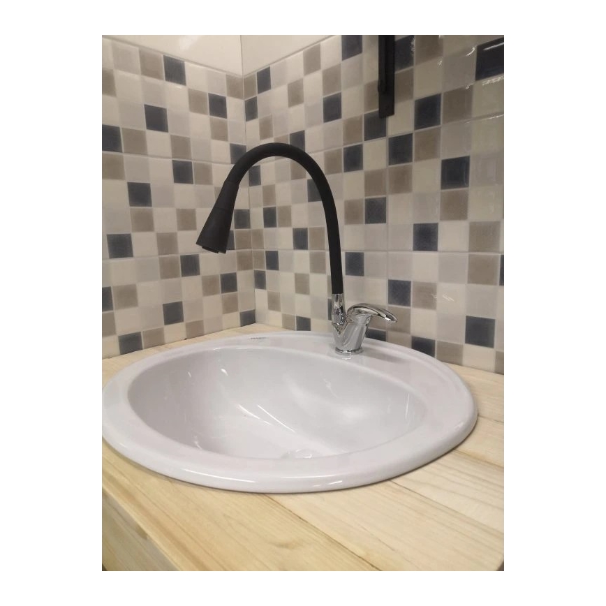 RAV Slezák SA006.0/13 - Μπαταρία νεροχύτη με εύκαμπτο ρουξούνι SAZAVA 35,6 cm μαύρο/γυαλιστερό χρώμιο