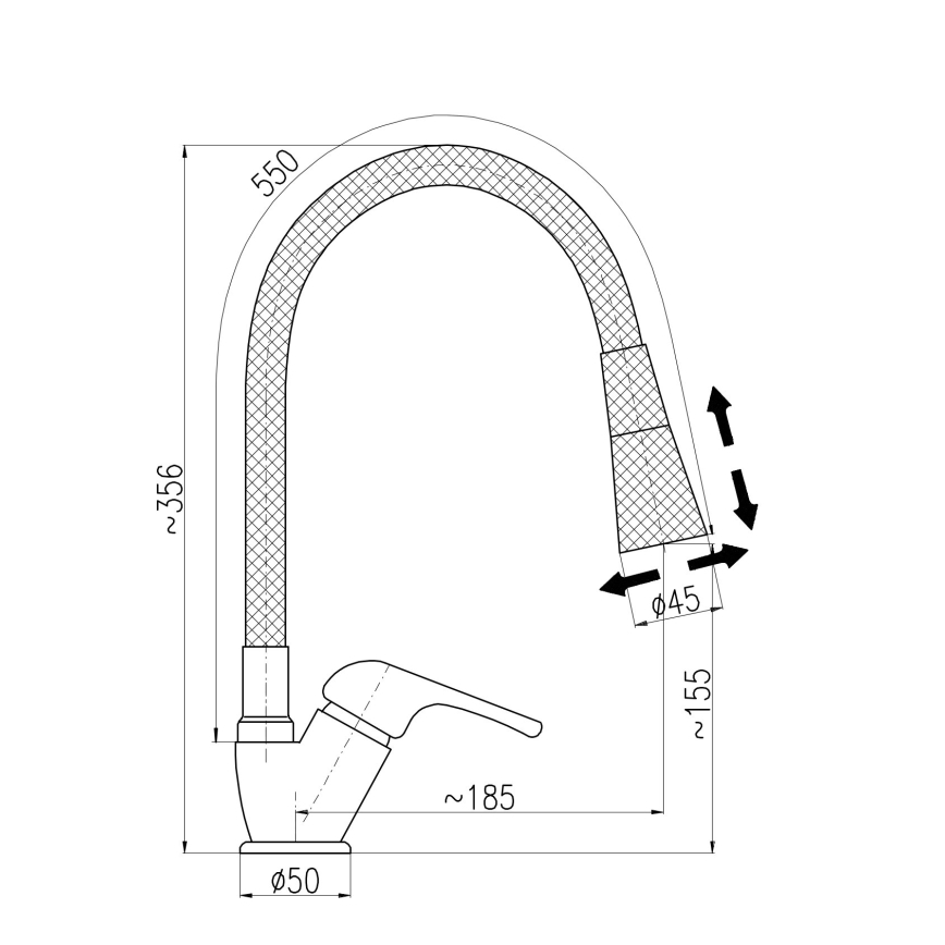 RAV Slezák SA006.0/13 - Μπαταρία νεροχύτη με εύκαμπτο ρουξούνι SAZAVA 35,6 cm μαύρο/γυαλιστερό χρώμιο