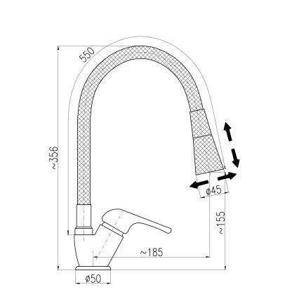 RAV Slezák SA006.0/13S - Μπαταρία νεροχύτη με ευέλικτο ρουξούνι SAZAVA 35,6 εκ. γκρι/γυαλισμένο χρώμιο
