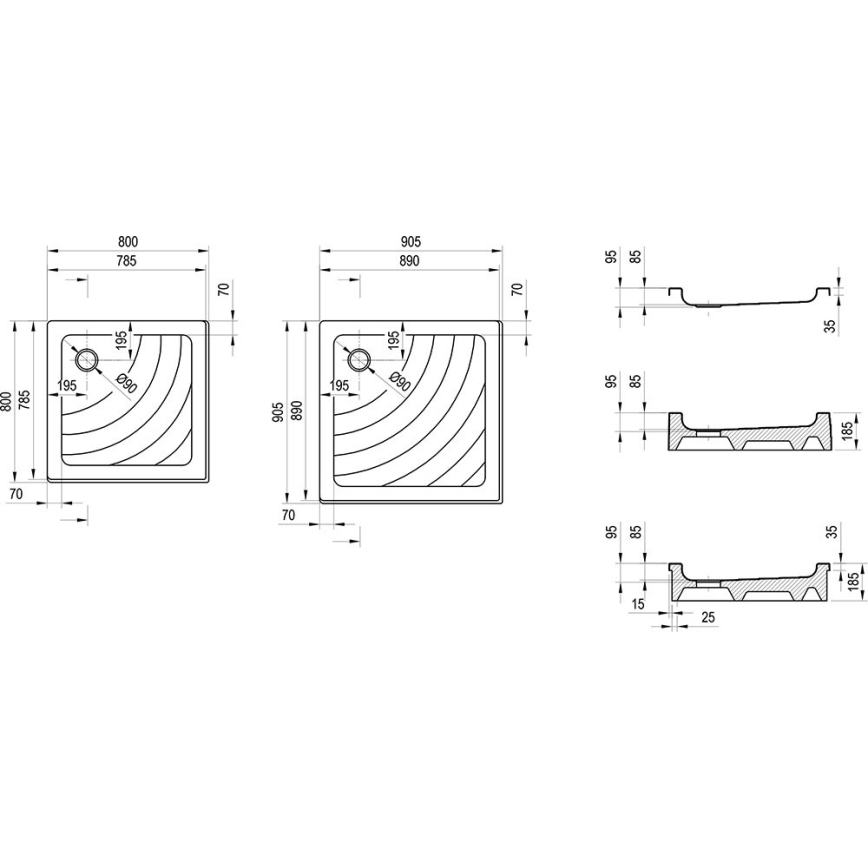 Ravak A007701120 - Τετράγωνος δίσκος ντους ANGELA 90x90 cm λευκός