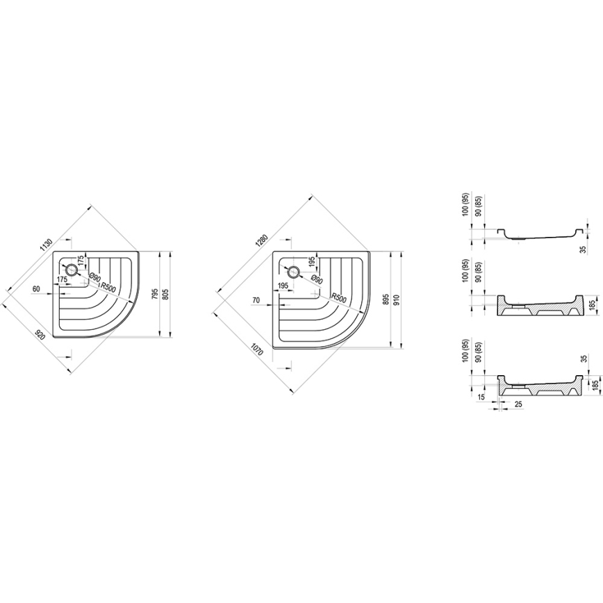 Ravak A204001120 - Τεταρτοκυκλικό σκαφάκι ντους RONDA 80x80 cm λευκό