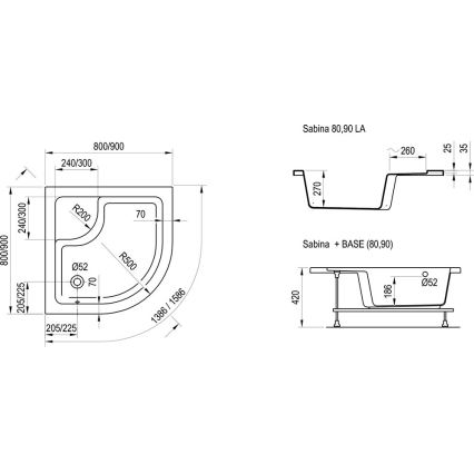 Ravak A217001020 - Ντουζιέρα τεταρτοκυκλική SABINA 90x90 cm λευκή