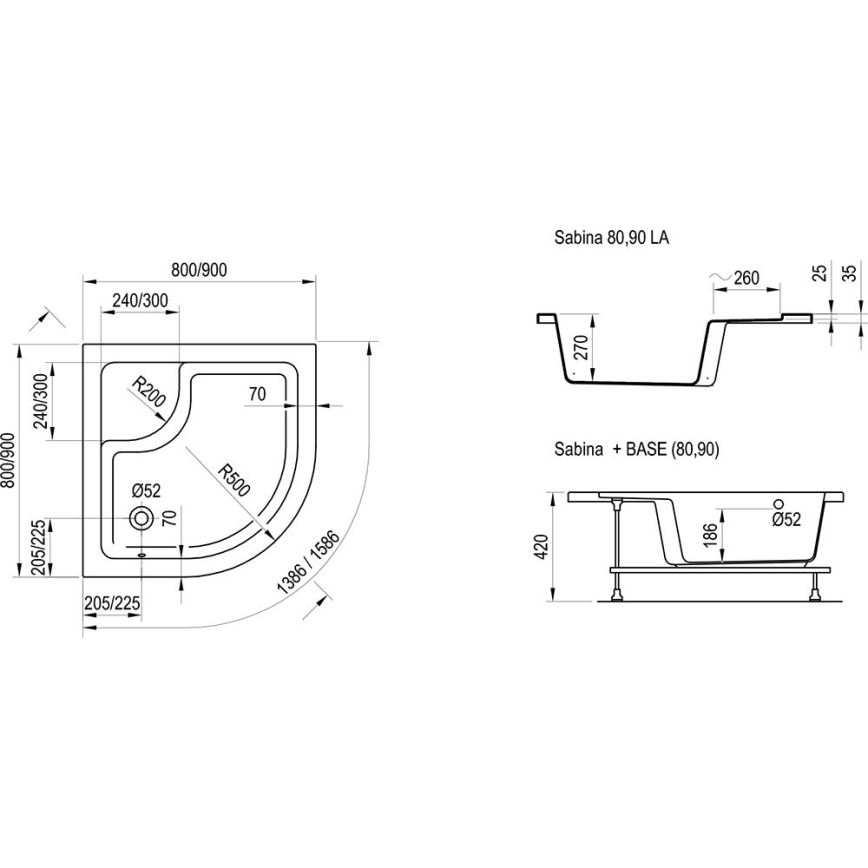 Ravak A217001020 - Ντουζιέρα τεταρτοκυκλική SABINA 90x90 cm λευκή