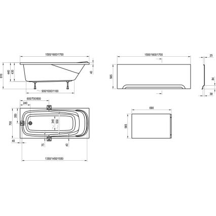 Ravak CP11000000 - Μπανιέρα VANDA 160x70 cm ακρυλικό/γυαλιστερό λευκό