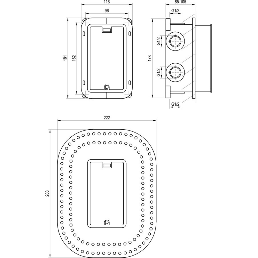 Ravak X070074 - Βασικό σώμα για εντοιχιζόμενες μπαταρίες R-BOX MULTI 18,1x11,6 cm