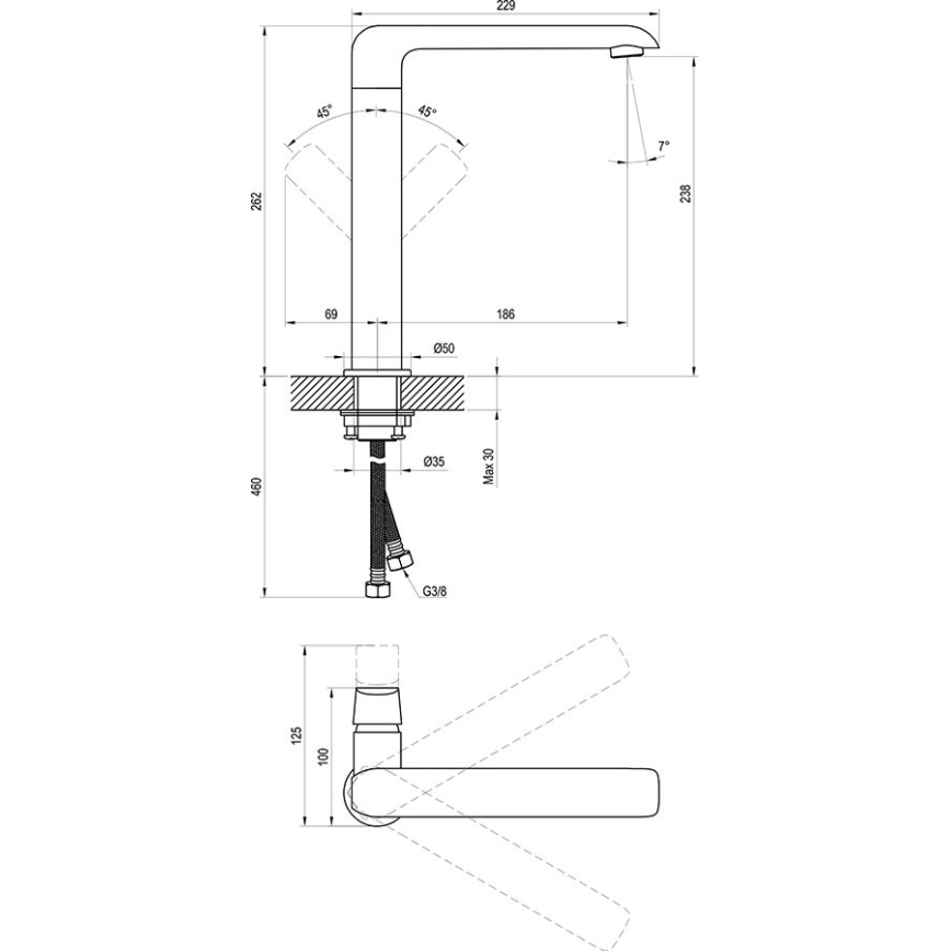 Ravak X070125 - Μπαταρία νιπτήρα/νεροχύτη FLAT 26,2 cm γυαλιστερό χρώμιο