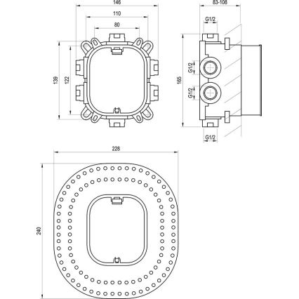 Ravak X070139 - Βασικό σώμα για εντοιχιζόμενες μπαταρίες R-BOX VARI 13,9x14,6 cm