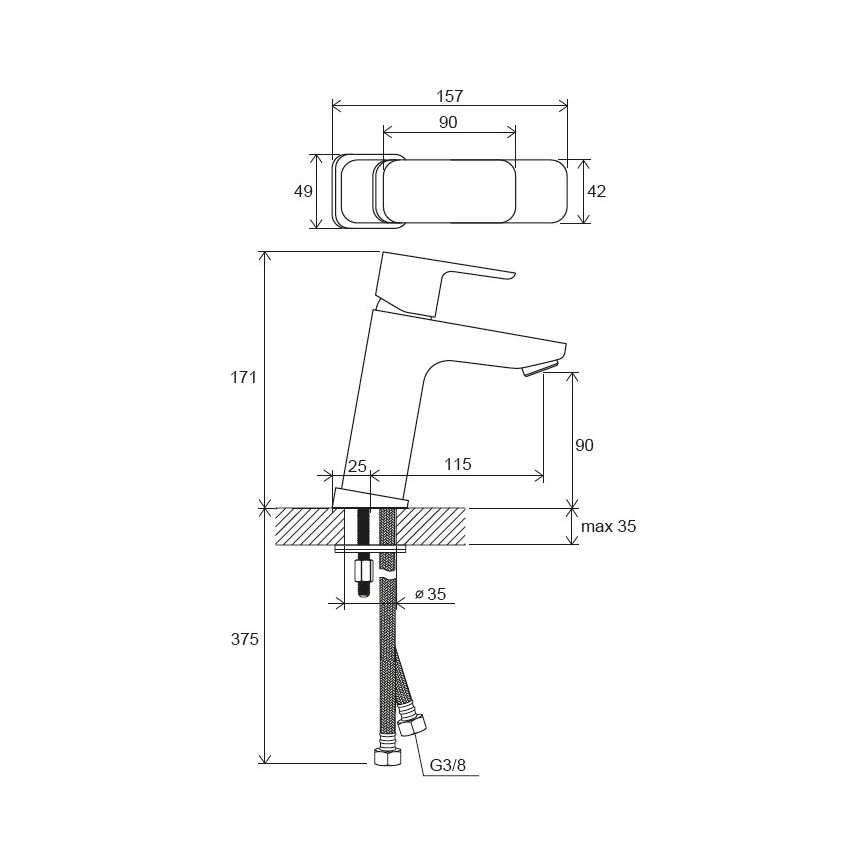 Ravak X070150 - Μπαταρία νιπτήρα FREE 17,2 cm μαύρη