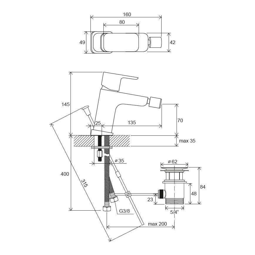 Ravak X070155 - Μπαταρία μπιντέ + βαλβίδα εκροής FREE μαύρη