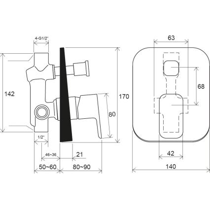 Ravak X070156 - Εντοιχιζόμενη μπαταρία ντους FREE μαύρη