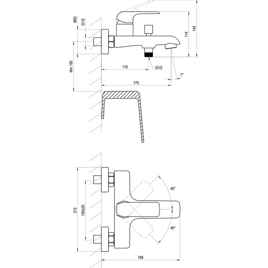 Ravak X070175 - Μπαταρία μπανιέρας FLAT σε μαύρο ματ