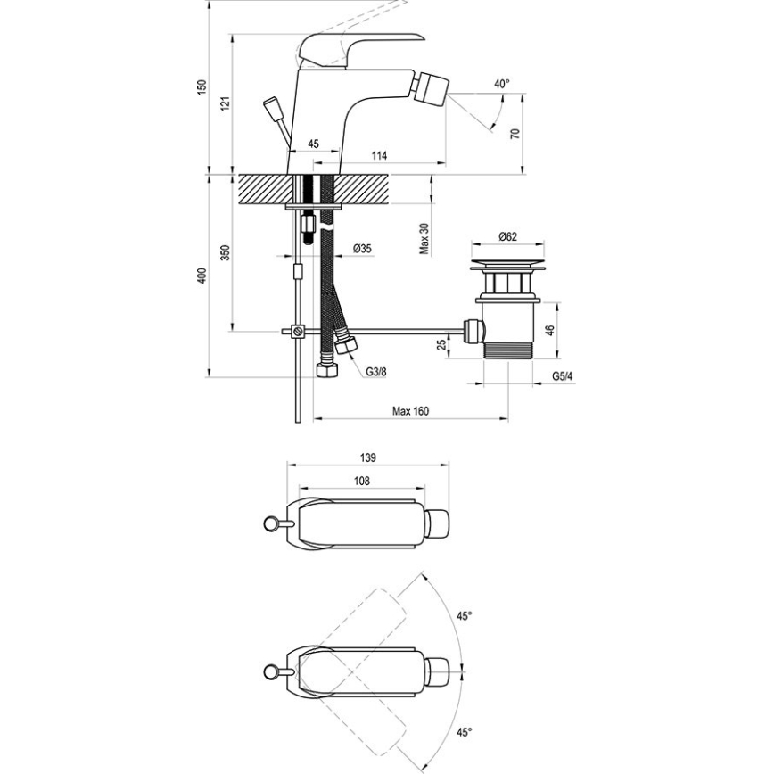 Ravak X070178 - Μπαταρία μπιντέ FLAT ματ μαύρη