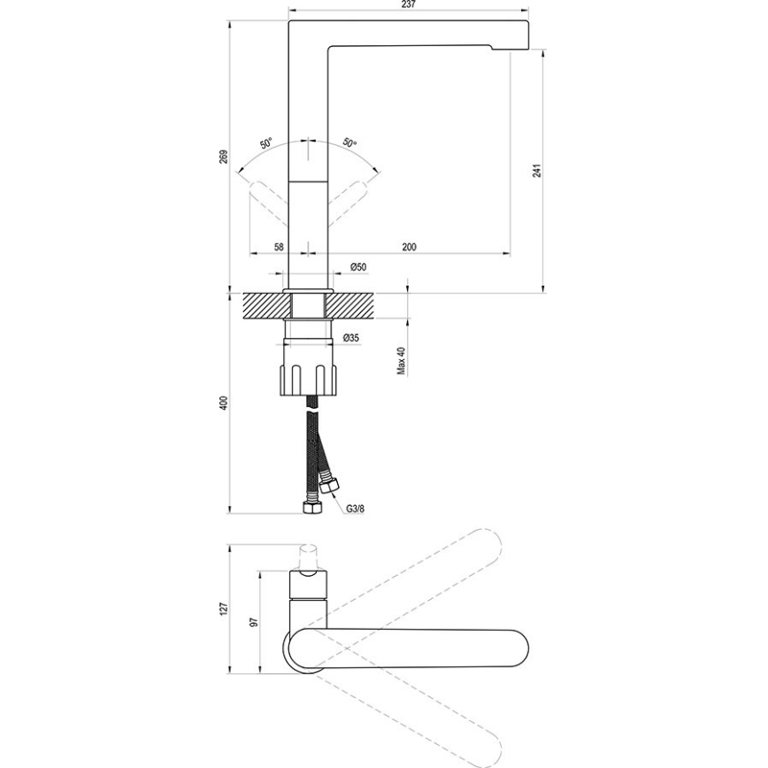 Ravak X070183 - Μπαταρία νιπτήρα PURI 26,9 εκ, μαύρη