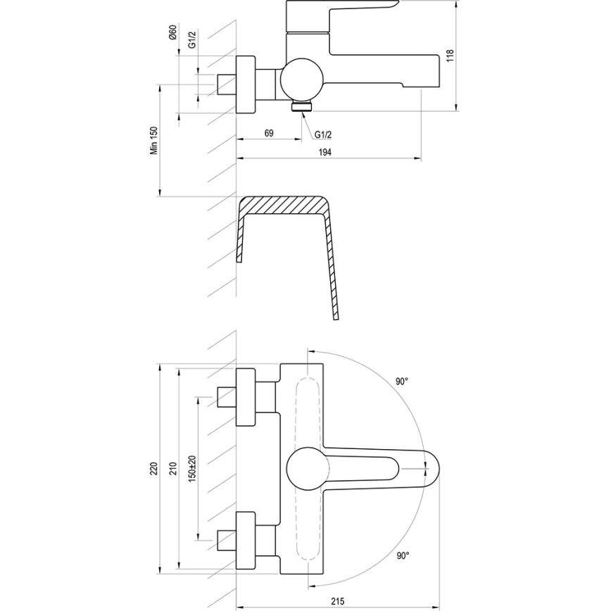 Ravak X070185 - Μπαταρία μπανιέρας PURI, μαύρη
