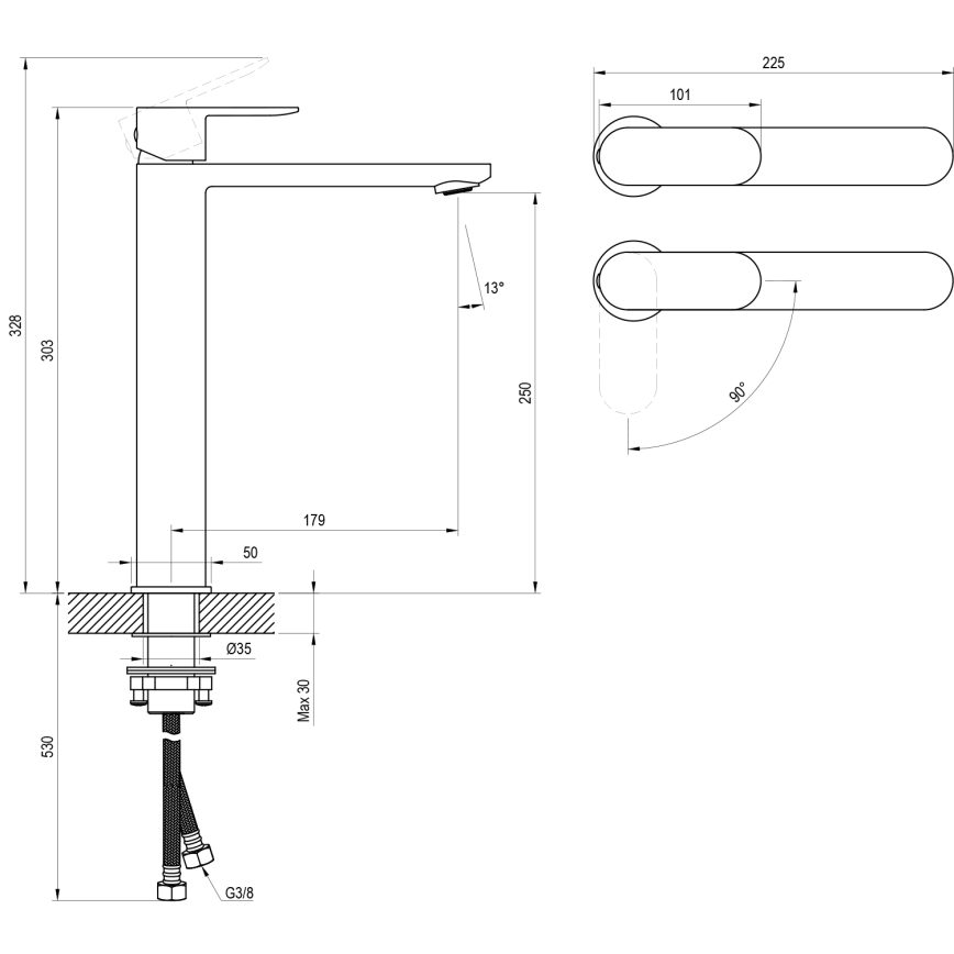 Ravak X070449 - Μπαταρία νιπτήρα CHROME 30 cm γυαλιστερό χρώμιο