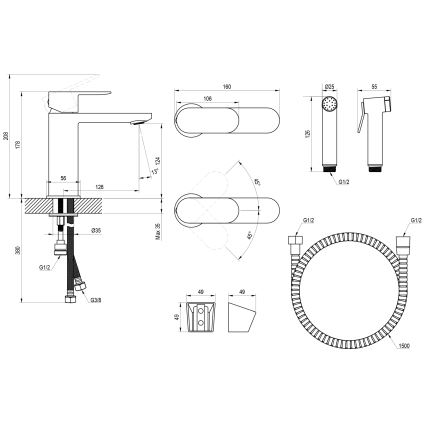 Ravak X070462 - Μπαταρία νιπτήρα με ντουζάκι μπιντέ CHROME μαύρη