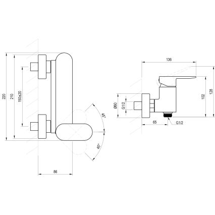 Ravak X070464 - Μπαταρία ντους CHROME μαύρη