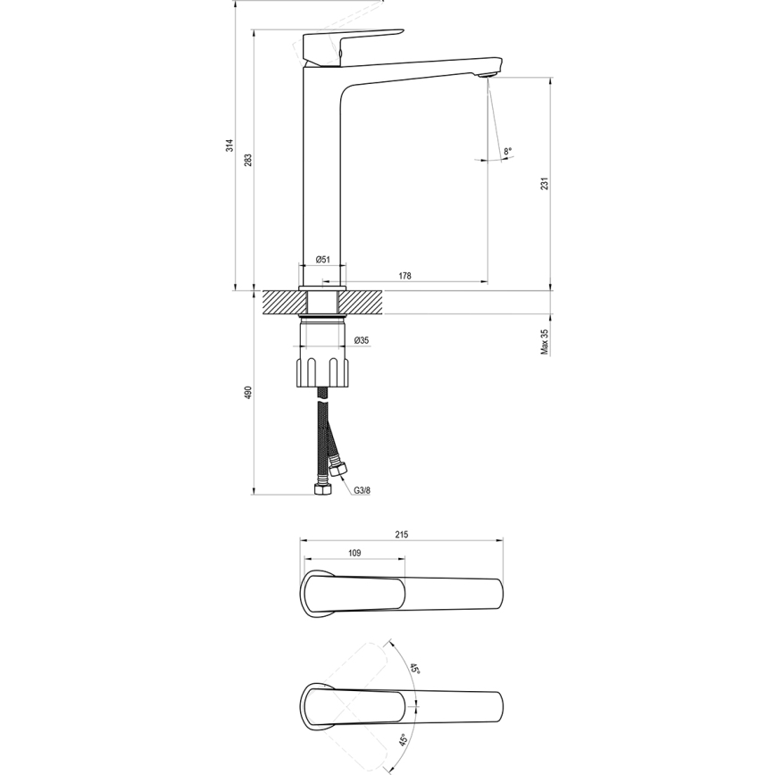 Ravak X070478 - Μπαταρία νιπτήρα LIFE 28 cm μαύρη
