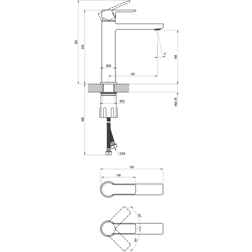 Ravak X070489 - Μπαταρία νιπτήρα SOLAR 23 cm μαύρη