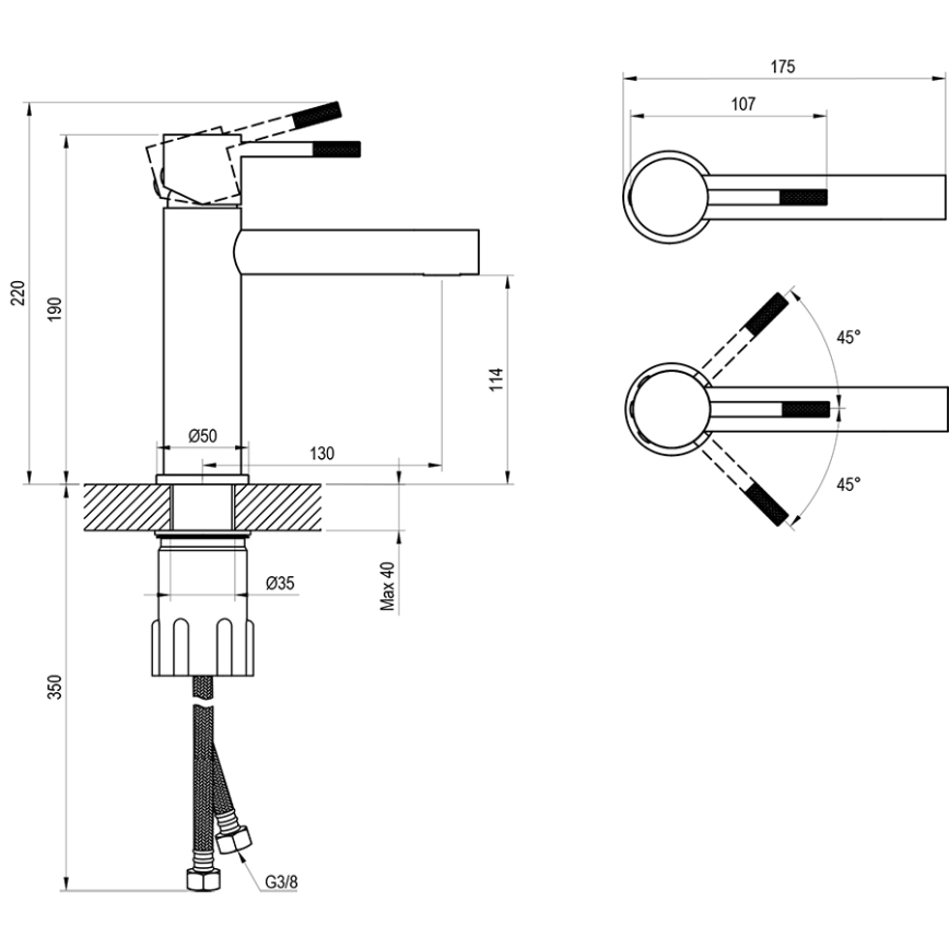 Ravak X070648 - Μπαταρία νιπτήρα NOX 19 cm ματ μαύρη