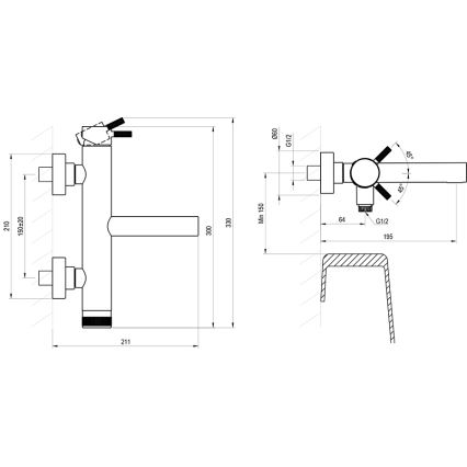 Ravak X070650 - Μπαταρία μπανιέρας NOX ματ μαύρη