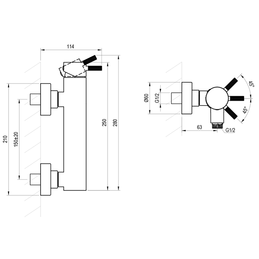 Ravak X070651 - Αναμικτική μπαταρία ντους NOX σε ματ μαύρο