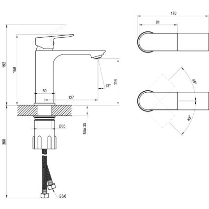 Ravak X070652 - Μπαταρία νιπτήρα PLAN 16,8 εκ., σε βουρτσισμένο γραφίτη