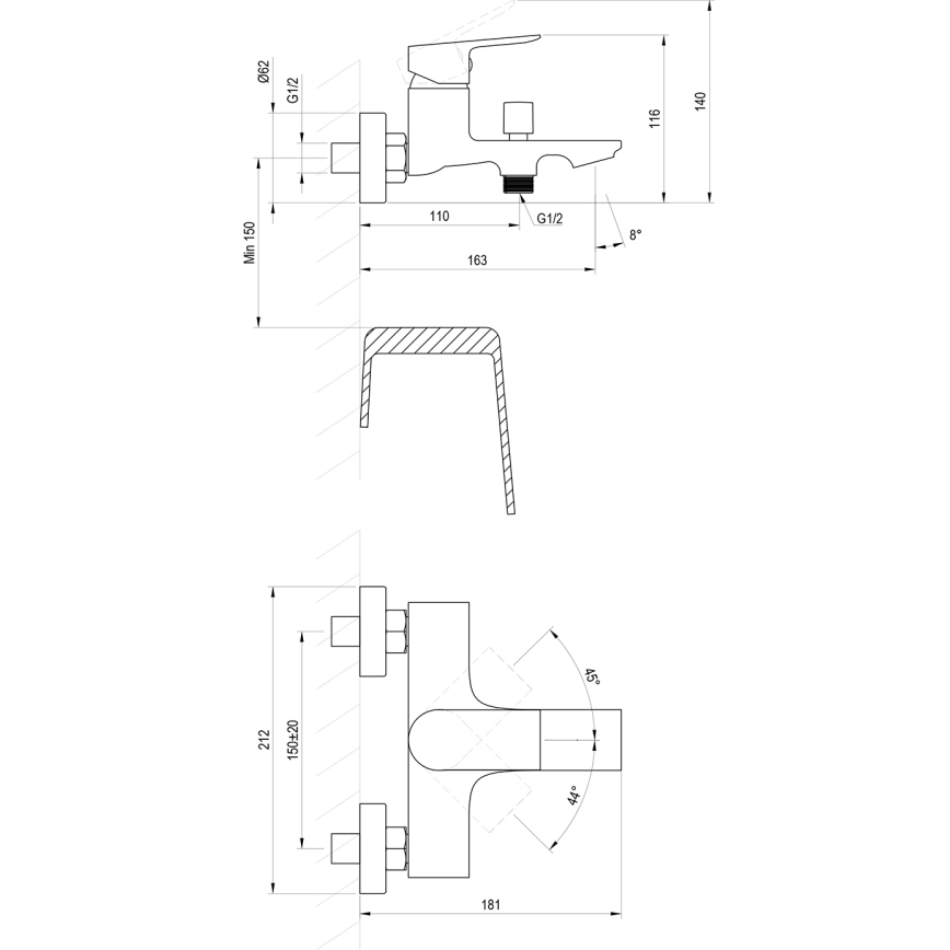 Ravak X070654 - Μπαταρία μπανιέρας PLAN σε βουρτσισμένη απόχρωση γραφίτη