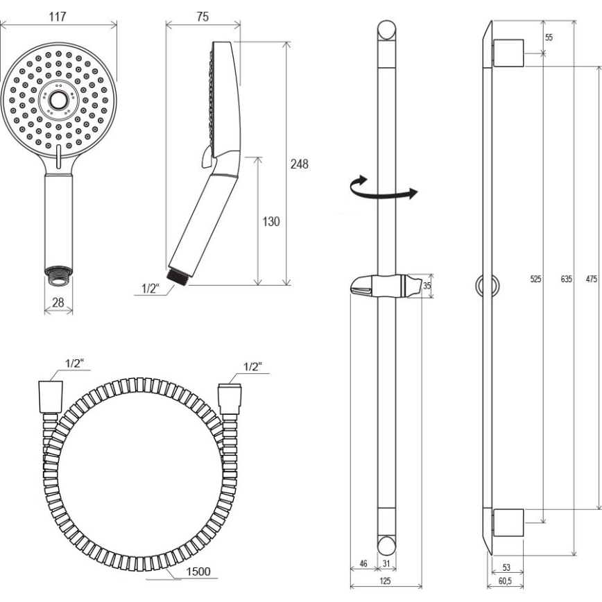 Ravak X07P177 - Σετ ντους με γυαλιστερό χρώμιο