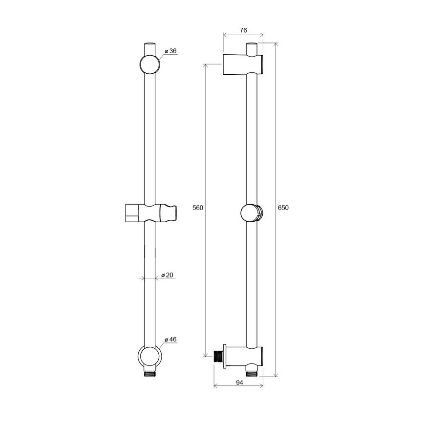 Ravak X07P342 - Ράβδος ντους με εξαγωγή στον τοίχο, μήκους 65 εκ., σε γυαλιστερό χρώμιο