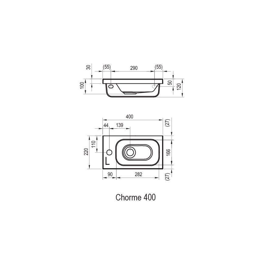 Ravak XJGL1100000 - Επιτοίχιος νιπτήρας CHROME 40x22 cm χυτό μάρμαρο/λευκό