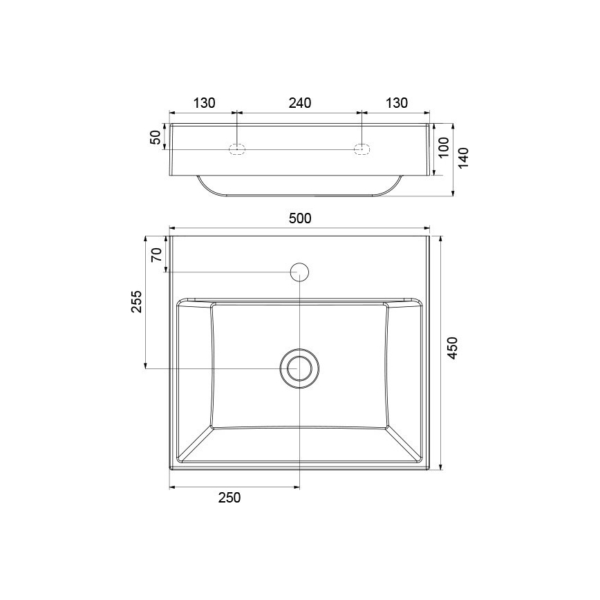 Ravak XJO01250000 - Επιτοίχιος νιπτήρας NATURAL 50x45 cm χυτό μάρμαρο/λευκό