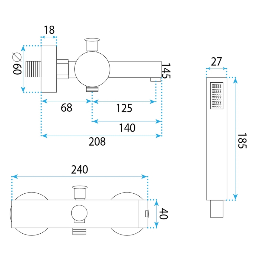 REA-B4523 - Σετ μπανιέρας PIXEL, μαύρο ματ