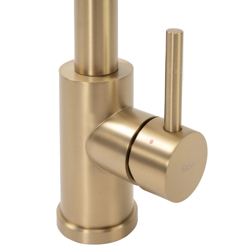 REA-B4821 - Μπαταρία νεροχύτη COLIN 42,5 cm με εξαγώγιμη κεφαλή ντους, σε βουρτσισμένο χρυσό