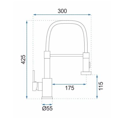 REA-B4821 - Μπαταρία νεροχύτη COLIN 42,5 cm με εξαγώγιμη κεφαλή ντους, σε βουρτσισμένο χρυσό