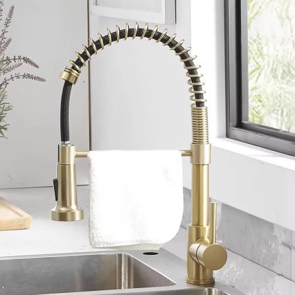 REA-B4821 - Μπαταρία νεροχύτη COLIN 42,5 cm με εξαγώγιμη κεφαλή ντους, σε βουρτσισμένο χρυσό