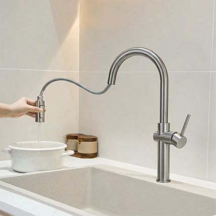 REA-B6330 - Μπαταρία νεροχύτη με εξαγώγιμη κεφαλή ντους FRESH 45 cm νίκελ