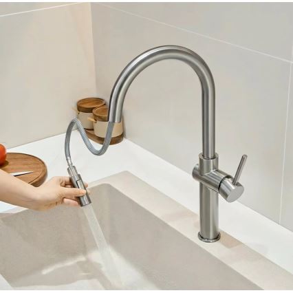 REA-B6330 - Μπαταρία νεροχύτη με εξαγώγιμη κεφαλή ντους FRESH 45 cm νίκελ