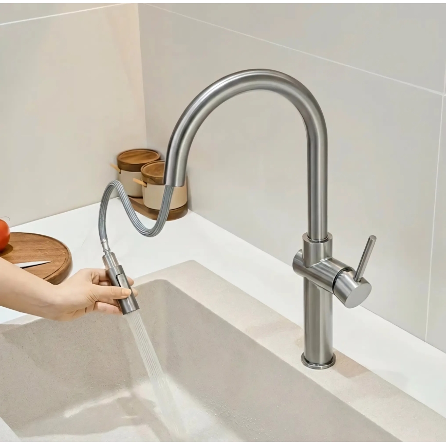 REA-B6330 - Μπαταρία νεροχύτη με εξαγώγιμη κεφαλή ντους FRESH 45 cm νίκελ