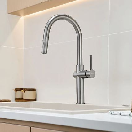 REA-B6330 - Μπαταρία νεροχύτη με εξαγώγιμη κεφαλή ντους FRESH 45 cm νίκελ