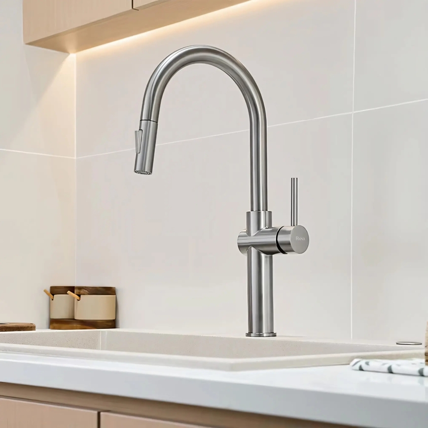 REA-B6330 - Μπαταρία νεροχύτη με εξαγώγιμη κεφαλή ντους FRESH 45 cm νίκελ